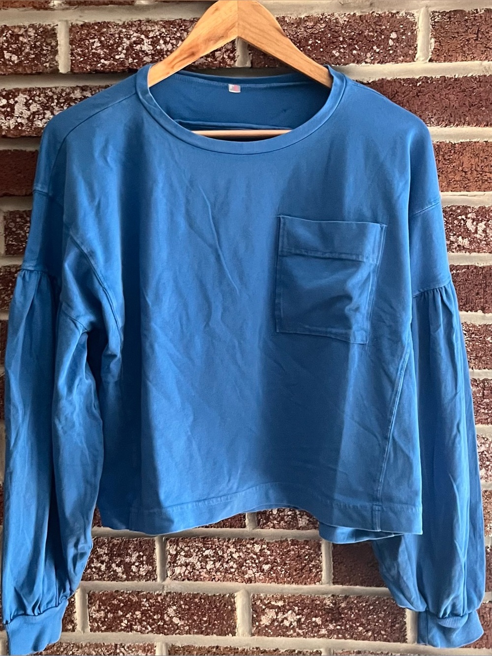 Free People - Blue - Long-Sleeve - Pocket Sweatshirt (NWOT) small hole on back